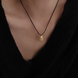 Untold Stories 18k Gold Plated Shell Pendant Necklace, Black Leather Cord, Shell Gold Necklace, Summer Gift for Women, Beach Boho Jewellery