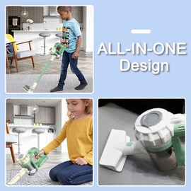 BAYMI 3-in-1 Kids Vacuum That Really Works, Toddler Toy Vacuum Cleaning Set for Children Aged 3+, Fun Kids Working Toy Vacuum Cleaner with Working Suction for Realistic Play (630Green)