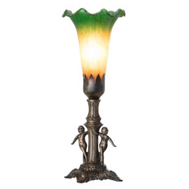 Meyda Lighting 11" High Amber/Green Tiffany Pond Lily Maidens Mini Lamp - 262935