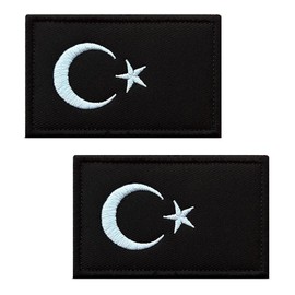 2 Stück Türkei Turkey Flagge Patch Taktische Türkisch Nationales Emblem Hook and Loop Patch Stickerei Aufnähen Applikationen Jacken,Hosen,Biker,Rucksack, Mützen,Jeans,Kleidung(Black)