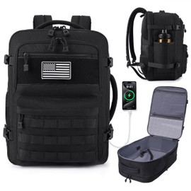 MOZETO Tactical Travel Backpack for Men, YKK Zippers Extra Large Carry on Backpack Airplane Approved Weekender Bag, Water Resistant Lightweight Daypack for Flight, Black