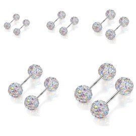 Hinvan 925 Sterling Silver Earrings 5 Pairs Disco Ball Earrings Studs Sparkly Double Ball Stud Earrings Silver Shamballa Silver Studs Earrings Hypoallergenic Sparkly Silver Earrings for Women Girls