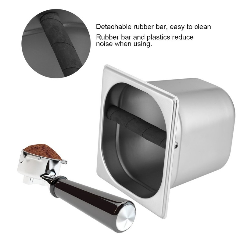Caja de café de acero inoxidable con barra de goma