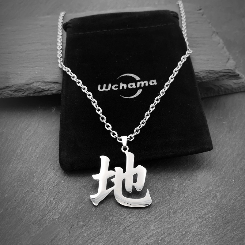 Wchama Earth Element Kanji Necklace Japanese for Men Women Stainless