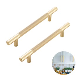 2Pcs Cabinet Handles Drawers Dresser Bar Handle Stainless Steel Kitchen Cabinet Handles Brushed Gold Knurled Cabinet Pulls Long Wardrobe Door Handles for Drawer Dresser Cupboard and Wardrobe