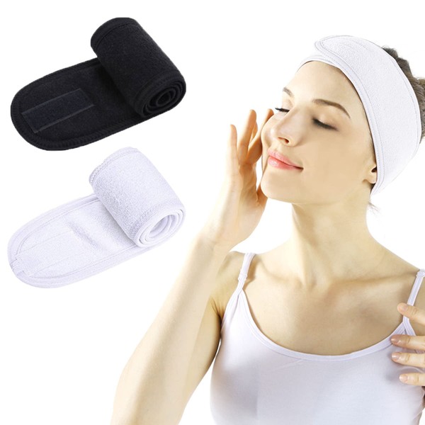Facial Spa Headband - Makeup Shower Bath Wrap Sport Headband Terry Cloth Adjustable Stretch Towel with Magic Tape