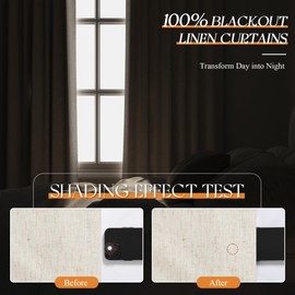 Juego de 2 cortinas opacas color beige crema de 90 pulgadas de largo, para sala de estar, recámara, reducción térmica de ruido, cortinas de lino 100% negro, cortinas de oscurecimiento de habitación