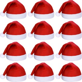 SATINIOR 12 Pieces Santa Hats Christmas Non Woven Fabric Hat for Holidays Xmas Party Supplies (Red)