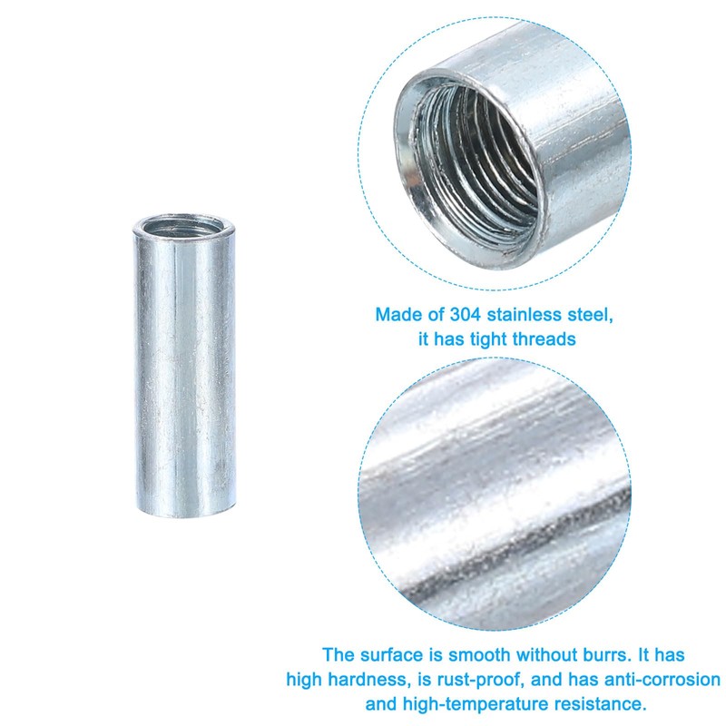 sourcing map M8x1.25mm Round Coupling Nuts, 10 Pcs 304 Stainless