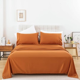 Whitney Home Textile Twin Size Sheet Set - Luxury Soft Comfy Bed Sheets, Breathable Cooling Hotel Bedding for Women, Men, Teens, Extra Deep Pocket, Easy-Fit, Oeko-Tex, Wrinkle Free 3 Piece - Pumpkin