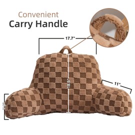 A Nice Night Faux Fur Reading Pillow,Checkered Fluffy Grid Plaid,Bed Wedge Pillow Large Adult Children Backrest with Arms for Bedrest,Brown