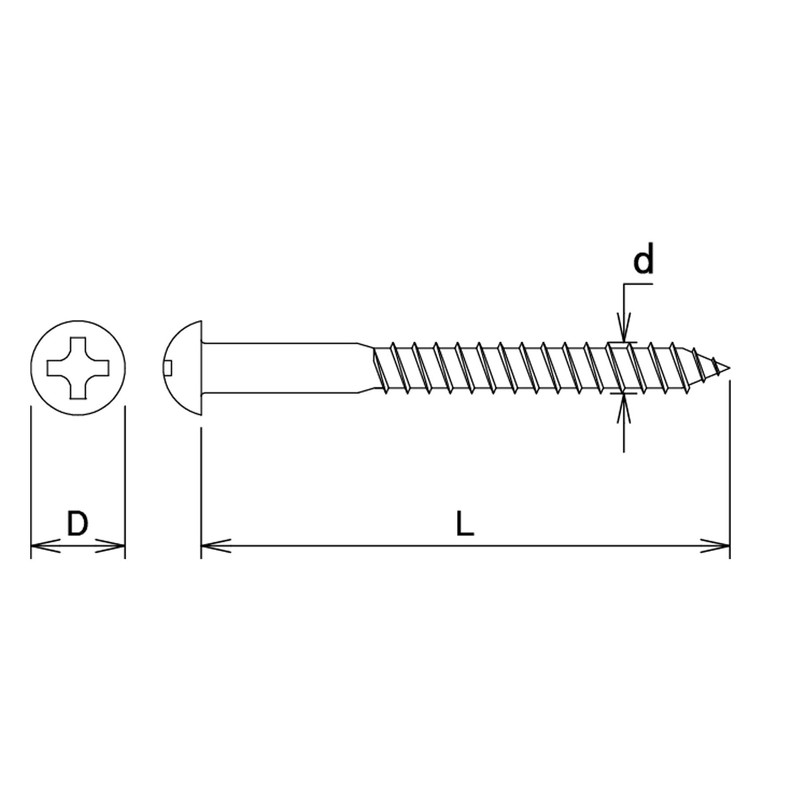 DAIDOHANT 10183319 Wood Screw, Brass, Round Head (Nominal Diameter d)