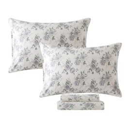 FADFAY Rose Sheets Set Queen Rustic Peony Floral Bedding Botanical Leaves Sheets Vintage Farmhouse Bedding 100% Cotton Ultra Soft Breathable Collection with Deep Pocket Fitted Sheet 4Pcs, Queen Size