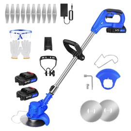 Cordless Weed Wacker 21v Weed Wacker Battery Operated Lightweight, 21V 1500mAh Weed Eater Battery Powered, Cordless String Trimmer with 2 Types of Blades for Yard and Garden