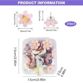 Blumige Pinnadeln,20 Stück Reißzwecken Dekorative Reißnägel Stecknadeln für Karte Blumen Reißzwecken Reisszwecken Korktafeln ReissnäGel für Pinnwand,Korktafel,Fotowand,Büro 0,5 Zoll