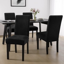 MOSAYT Velvet Dining Chair Covers Set of 6 - Stretch Slipcovers with Thick Removable Fabric for Parsons Chairs, Washable Seat Protectors for Kitchen, Banquet & Home Decor, Black