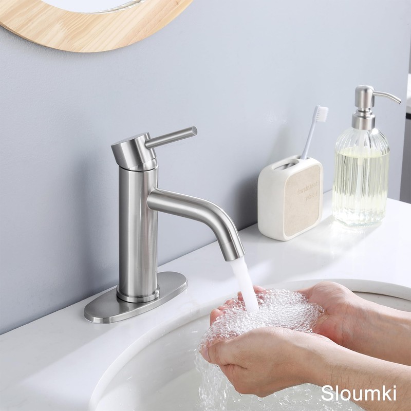 Bathroom Faucet Brushed Nickel Modern Bathroom Sink Faucet with Single