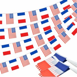Yingnner 2 Pack American French Flag Banner, 60 Feet Friendship Garland, 40 Pieces, 5x8 Inch
