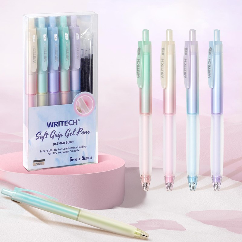 WRITECH Retractable Gel Ink Pens: 0.7mm Fine Point Black-Ink Aesthetic