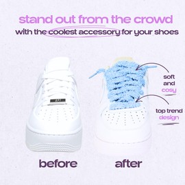 Slaace Fat Fuzzy Laces - 19/32" Diameter, Trendy Colors - Puffy, Fluffy Shoe Laces (Light Blue, 47" (120cm))