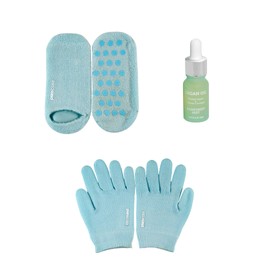 PURECODE Gift Set, Moisturizing Gel Gloves + Moisturizing Gel Socks + 100% Pure Organic Argan Oil - Made in USA for Dry Hands and feet