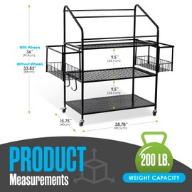 Houseables Weight Rack for Home Gym, Home Gym Storage Rack, 39"x16", 200LB Capacity, Metal, Dumbbell Rack, Workout Equipment Storage, Yoga Mat Stand, Organizer for Dumbbells, Weights, Kettlebell