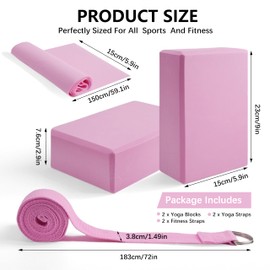 MAOMUN 6 Yoga Blocks Set of 2 with Yoga Strap and Fitness Bands, Non-Slip Pilates Set, Yoga Blocks, Soft Lightweight Blocks Block for Balance Stretching Pilates