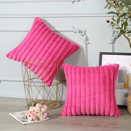 Soleebee Set of 2 Throw Pillow Covers Soft Cozy Velvet Pillowcase Faux Rabbit Fur Cover for Couch Sofa Bed Chair Home Decorative Pillows Cover (22x22 Inch, HOT Pink)