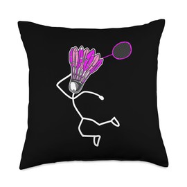 Badminton Set Designs for Men Women & Kids Badminton Stylish Cool Stick Figure Girl Throw Pillow, 18x18, Multicolor