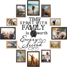 Briwooody 3D Large Family Picture Frames Collage Wall Decor, Picture Frame Collage DIY Clock Photo Frame Family Quote Wall Stickers Kit for Home Living Room Bedroom(8x10, 5x7, 4x6 Inch,Black, Brown)