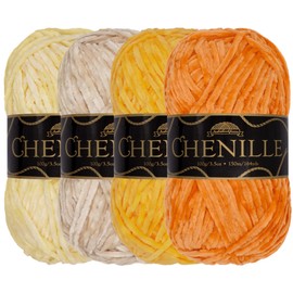 JubileeYarn - Hilo de chenilla, peso peinado, 100 g/madeja, tonos de amarillo, paquete de colores surtidos de terciopelo, hilo de ganchillo y tejer, 4 madejas