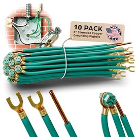 8" Dual-Gang Pre-Stripped Electrical Grounding Wire with 10/32 Green Screw | 12 AWG Solid Copper Pigtail Bonding Jumper for 2-Gang Metal Electrical Boxes | Contractor Bulk Pack