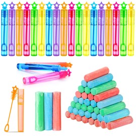 96 Pcs Summer Party Favors Set 24 Packs Jumbo Sidewalk Chalk Individual Packs and 24 Pcs Star Bubble Wands End of Year Gifts for Student Boys Girls Preschool Graduation Birthday Goodie Bag Stuffers