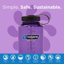 Nalgene Sustain Tritan BPA-Free Water Bottle Made with Material Derived from 50% Plastic Waste, 32 OZ, Wide Mouth, Purple