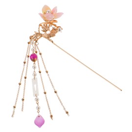 IWOWHERO Vintage Pearl Hairpin Retro Chinese Shake Tassel Long Hair Clip for Women and Elegant Hair Accessories for Traditional Culture Fans and Cosplay Pink