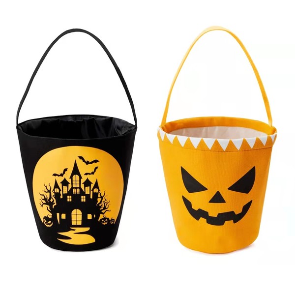 Ouksma 2 Pcs Canvas Halloween Trick or Treat Buckets Halloween