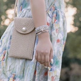 FANCY SHINY Tree of Life Leather Wrap Bracelet Beaded Crystal Bracelet Boho Jewelry Gifts for Women Stackable Charm Bangle Bracelet with Magnetic Clasp(Silver)