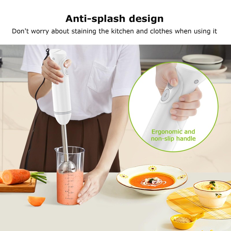 Bonsenkitchen Hand Blender, Immersion Blender with 2 Mixing Speed, 2-In-1