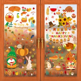 Bloss Thanksgiving Fall Window Clings for Glass Windows,9 Sheets 153Pcs Fall Windows Stickers Decals for Kids, Autumn Window Clings for Fall Decorations,Gnome Stickers for Thanksgiving Decor