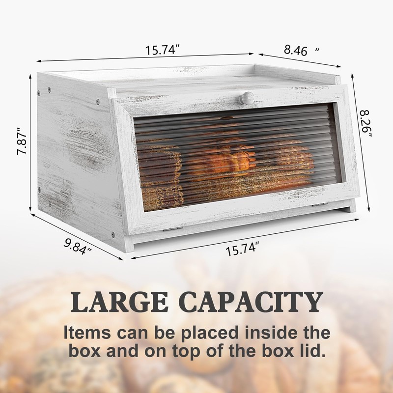 LOHASOK Bread Box for Kitchen Countertop Large Farmhouse Bread Container