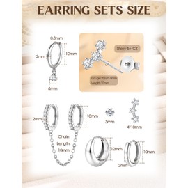 MILACOLATO Gold Hoop Studs Earrings Set for Women 14K Gold Plated Huggie Hoop Earring for Multiple Piercing Hypoallergenic Stackable Small Silver Cartilage Earrings for Women Jewelry Silver