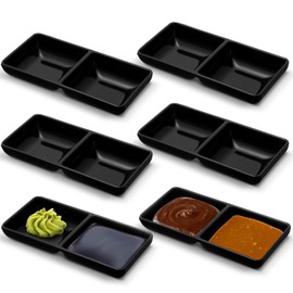 Ntwoiee 6 Pcs Dual Dipping Sauce Bowls Soy Sauce Dish Bowls Two Compartments Party Trays Divided Fondue Plates for Restaurant Kitchen Sushi Soy
