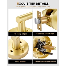 Lethato 2 Packs Gold Door Handle, Brushed Gold Interior Lever Handle for Bedroom and Bathroom, Heavy Duty