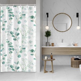 ASDCXZ Eucalyptus Leaves Shower Curtain 120 x 200 cm, Spring Turquoise Eucalyptus Leaves Flowers Bathroom Washable Narrow Shower Curtains Polyester Textile Waterproof Shower Curtain for Bath with 8