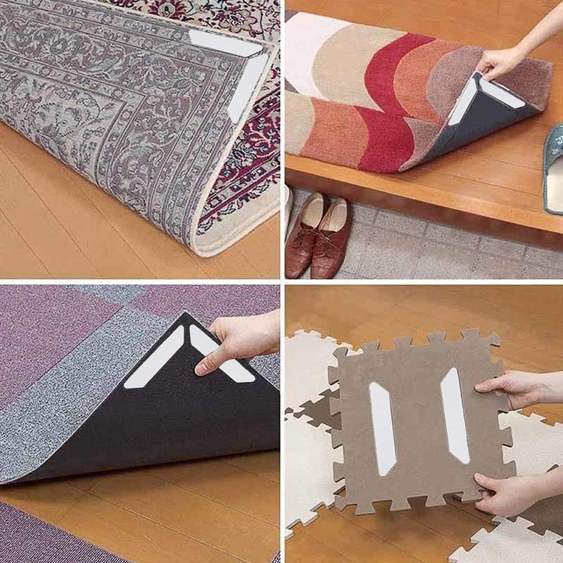 Non-slip Mat Carpet Double Sided Tape Washable Reusable (White, 8)