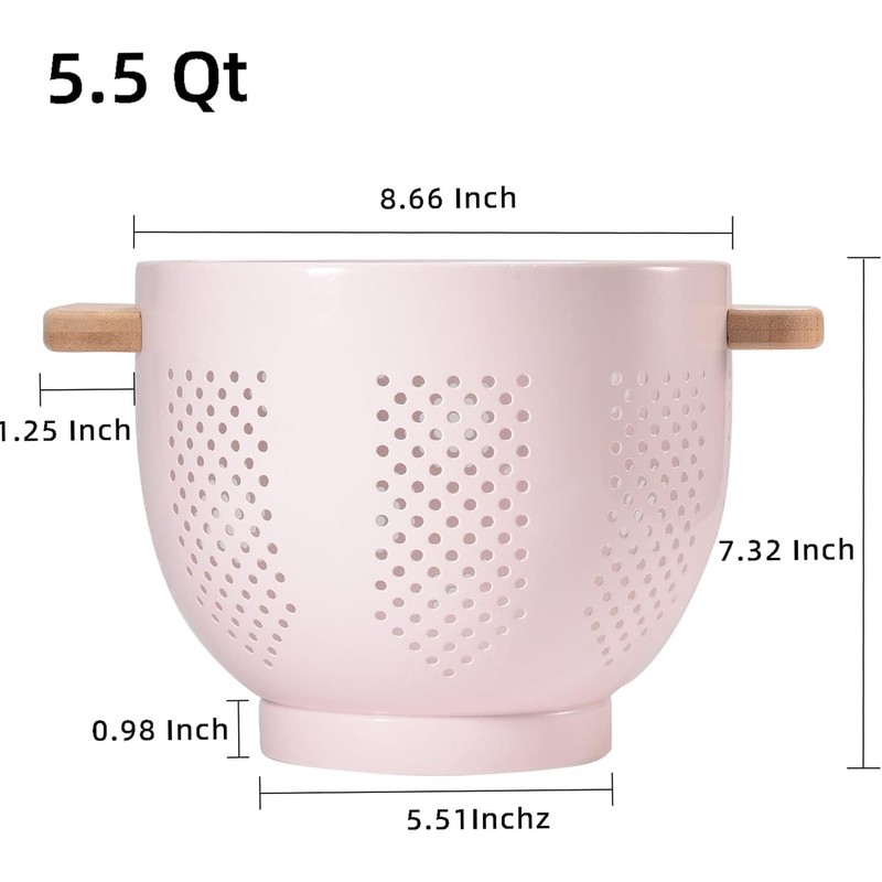 beifeier Metal Colander with Wooden Handle and Sturdy Base, 5.5