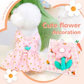 XGDMEIL Cute Floral Small Dog Dress with D-Ring Plaid Princess Girl Dog Harness Dress Spring Summer Breathable Pet Puppy Clothes(Pink,X-Small)