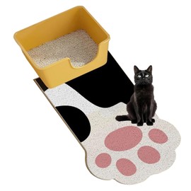 Cute Paw Cat litter mat, Non-slip Litter Box Mat 23.6’*35.4’, Litter Trapping for clean floors easy maintenance, Soft on Kitty Paws-Black Paw