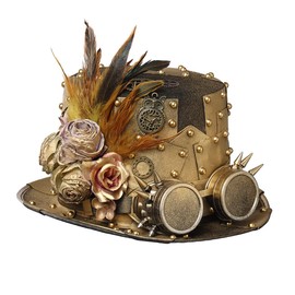 COSDREAMER Unisex Steampunk Top Hats Gothic Punk Magician Hat Feather Hat (58cm, I)