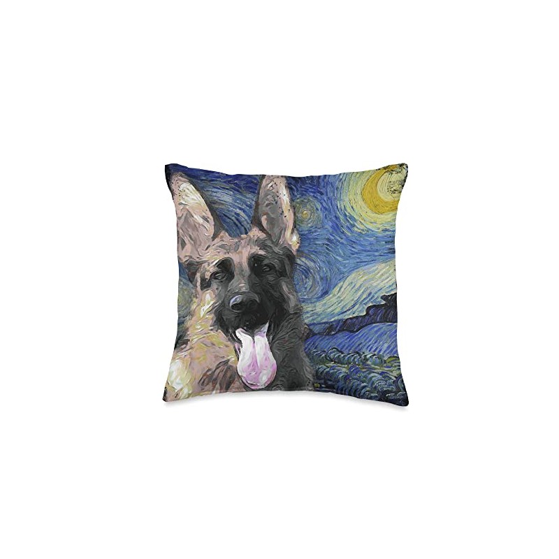 German Shepherd Art Painting - Starry Night Dog Lover Throw
